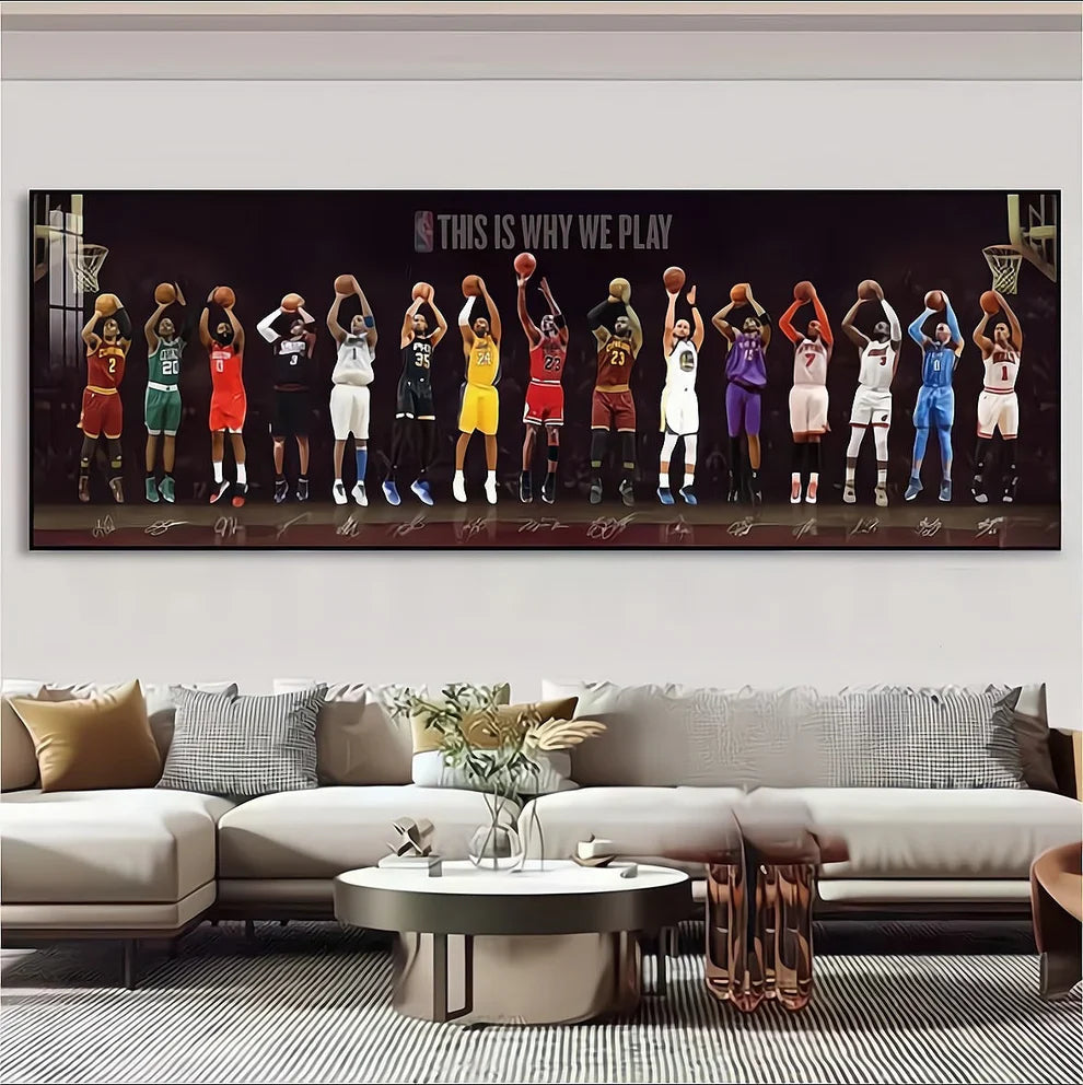 【Basketball All-Star Shooting】Horizontal 3:1 WallArt – 15 Legendary Players Poster for Home Decor