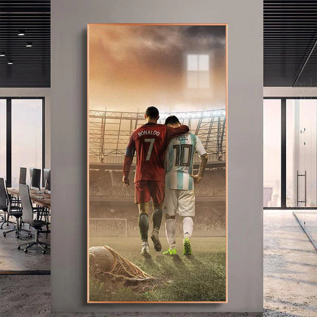 Messi vs Ronaldo GOAT Duo Football Wall Art Poster Legendary Football Stars